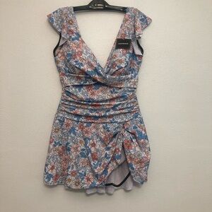 Adore Floral Mini Dress in Blue and Pink